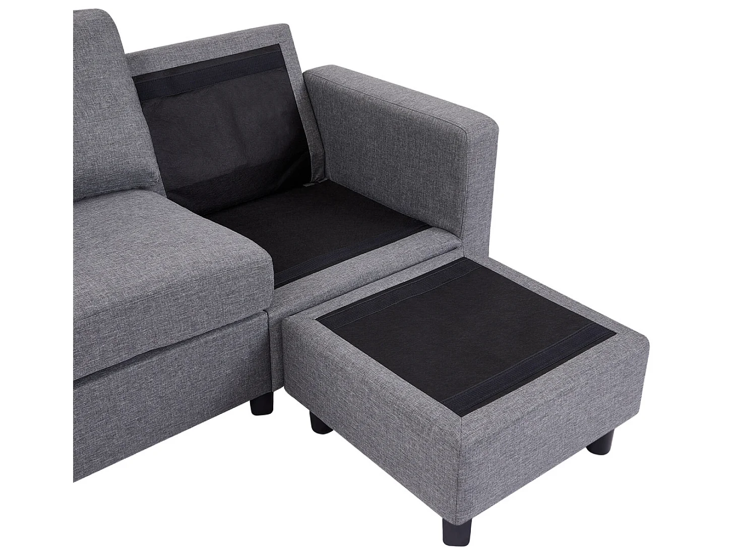 Canapé modulable 3 places + 1 pouf tissu gris CORK