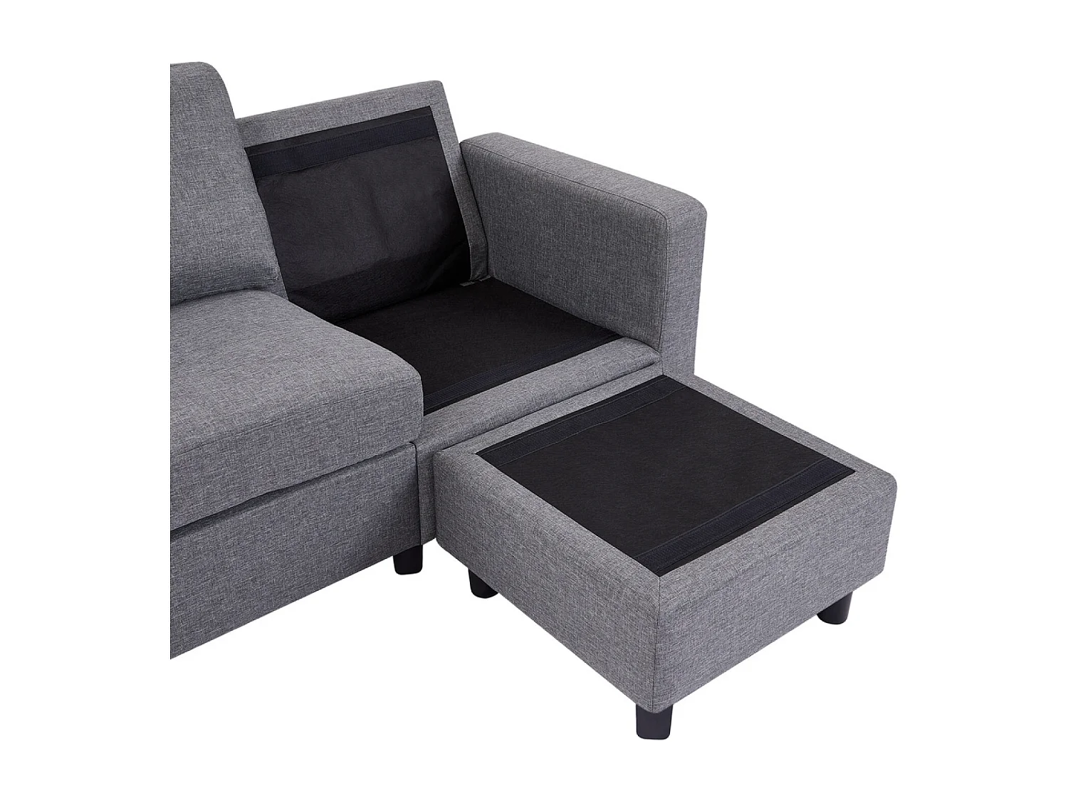 Canapé 3 places + 1 pouf modulable tissu gris CORK