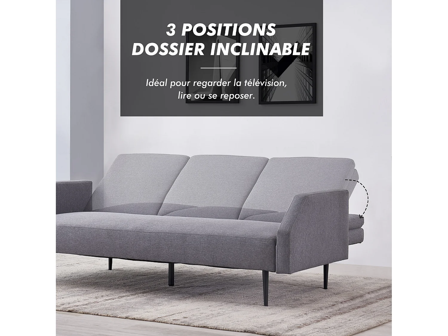 3-Sitzer Schlafsofa aus Stoff, grau DUBLIN