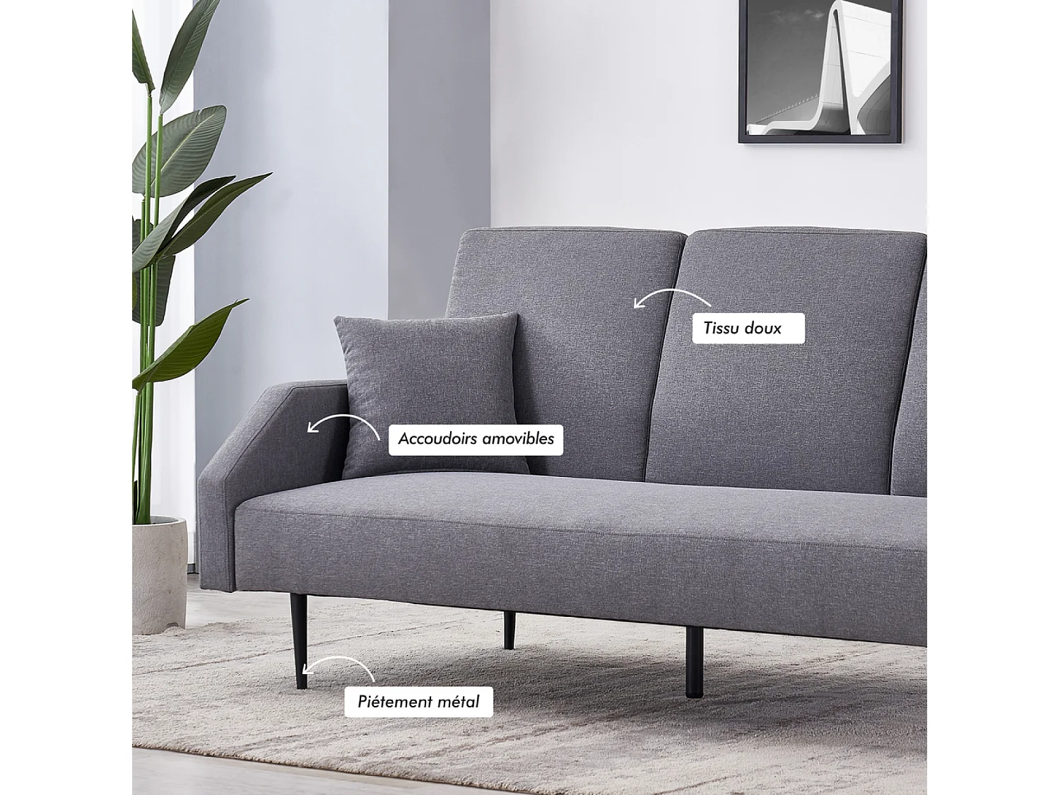 3-Sitzer Schlafsofa aus Stoff, grau DUBLIN