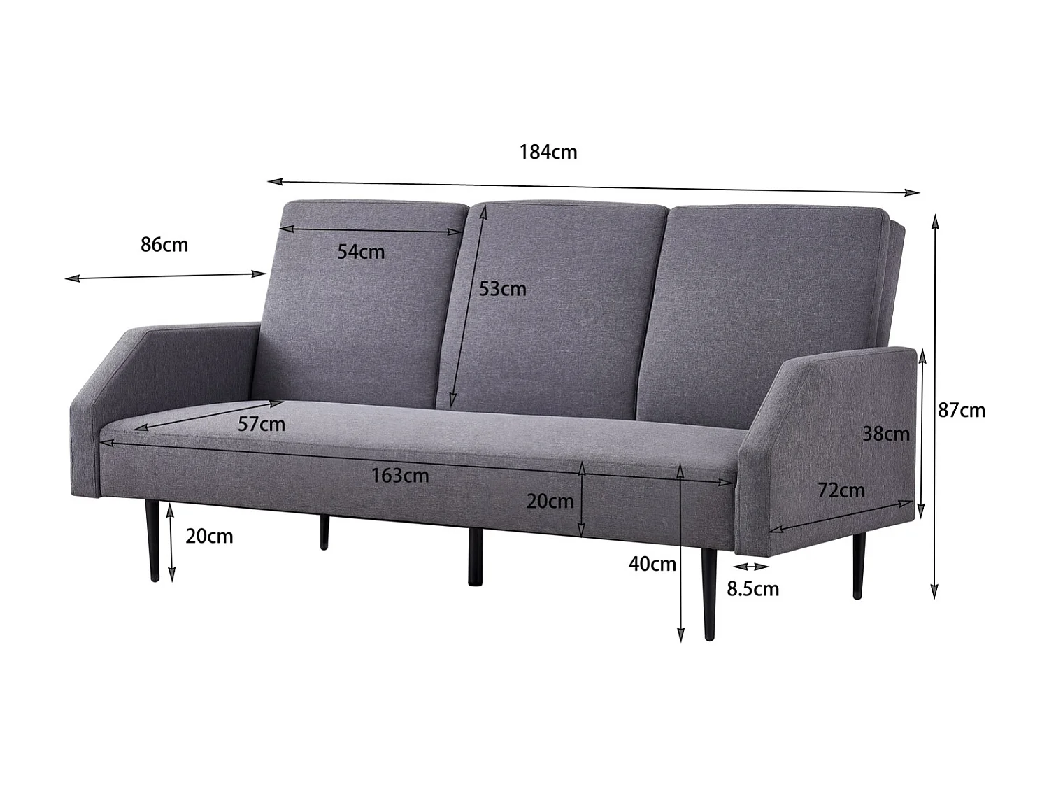 3-Sitzer Schlafsofa aus Stoff, grau DUBLIN