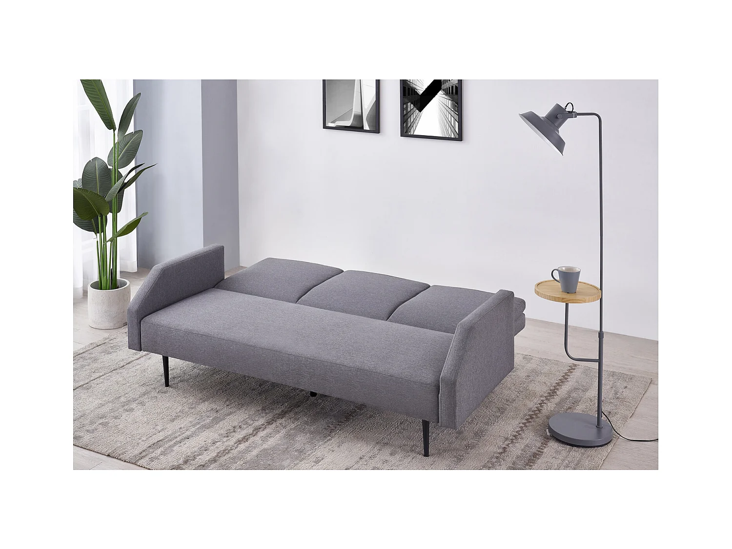 Canapé convertible 3 places tissu gris DUBLIN