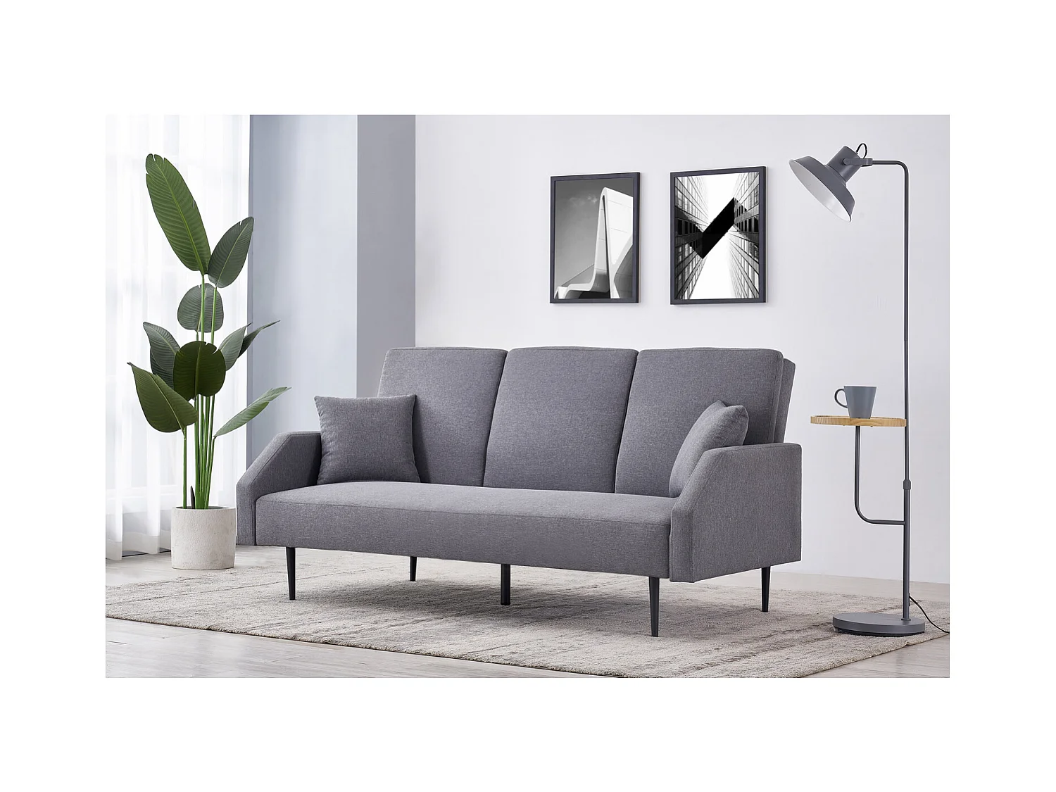 Canapé convertible 3 places tissu gris DUBLIN