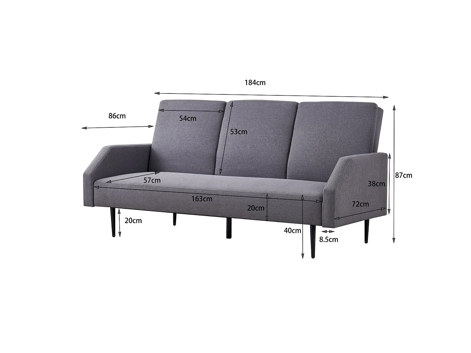 Canapé convertible 3 places tissu gris DUBLIN