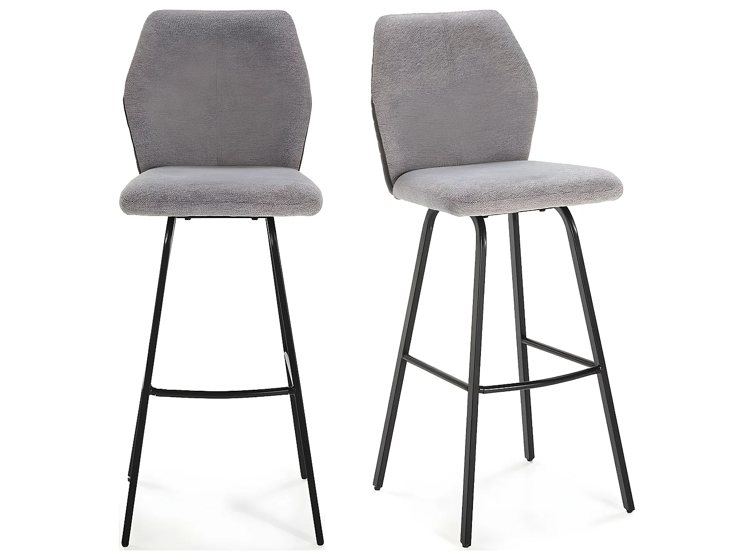 Lot de 2 tabourets de bar en tissu gris clair et simili 75 cm - Garance