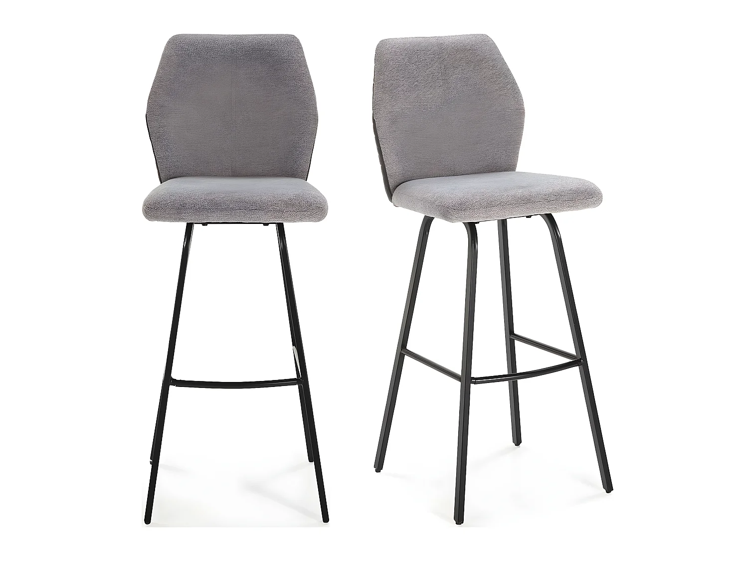 Lot de 2 tabourets de bar en tissu gris clair et simili 75 cm - Garance