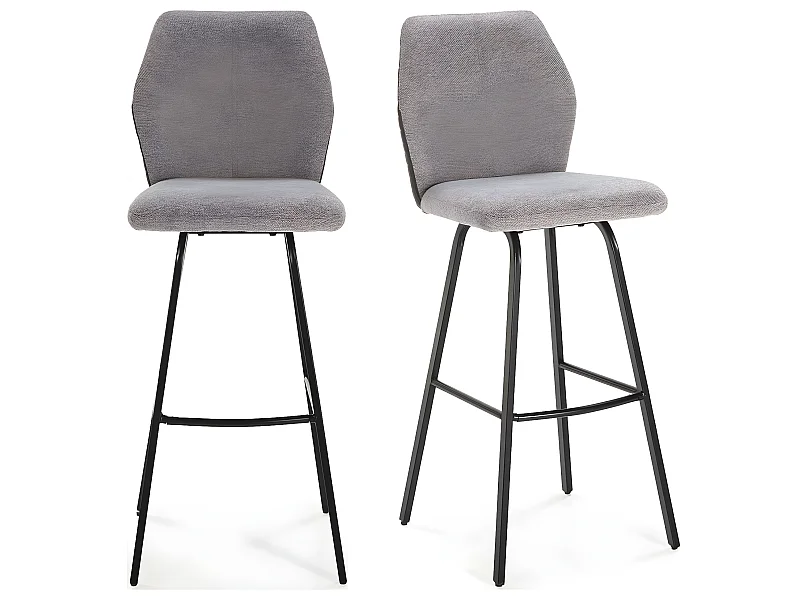 Lot de 2 tabourets de bar en tissu gris clair et simili 75 cm - Garance
