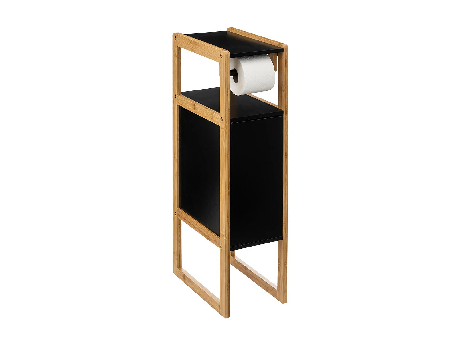 Meuble Réserve et Dérouleur de Papier WC en Bambou et Bois Blanc H 80 cm
