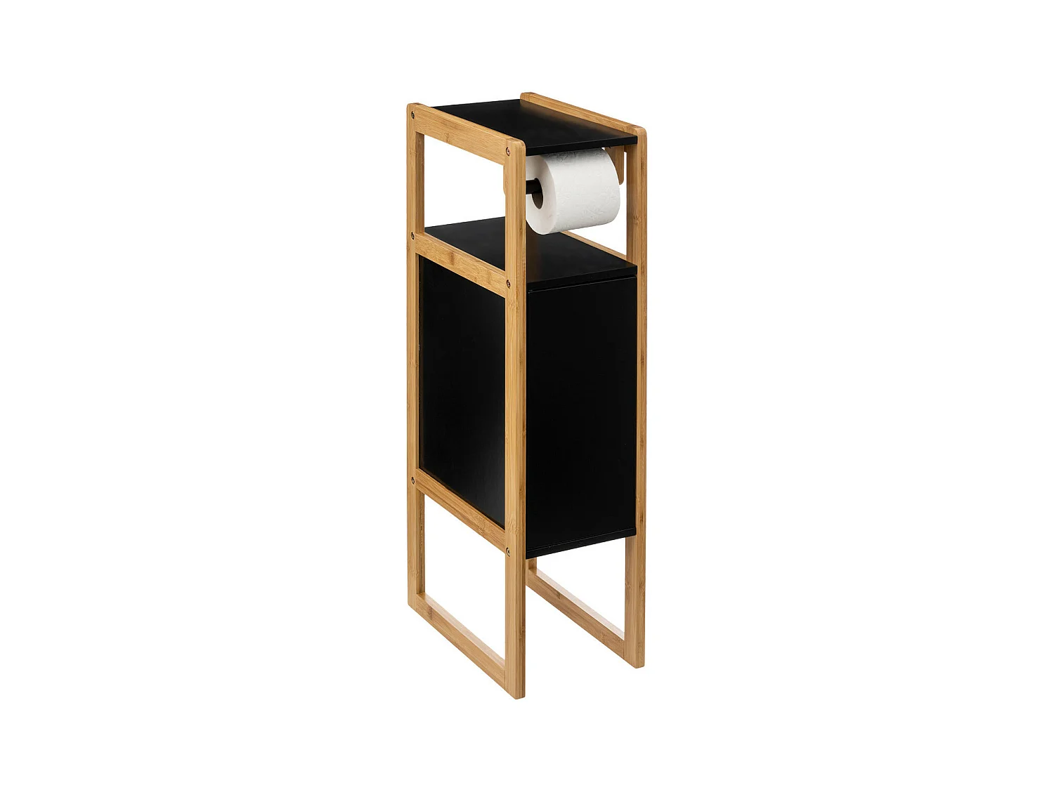 Meuble Réserve et Dérouleur de Papier WC en Bambou et Bois Blanc H 80 cm