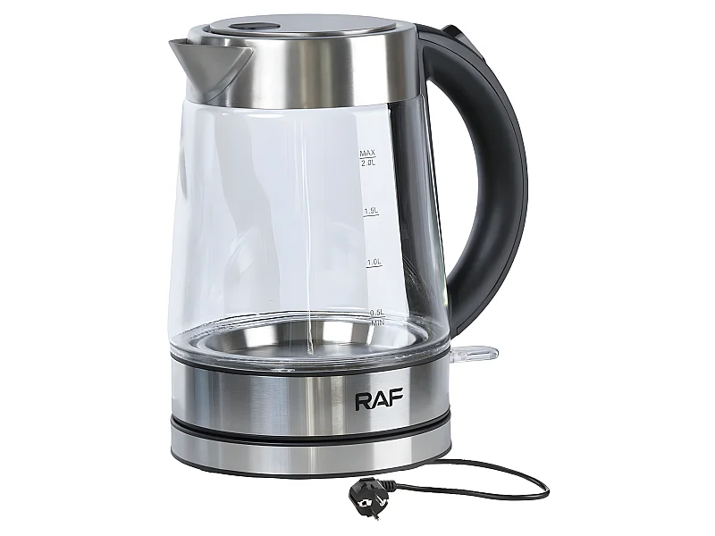 Bouilloire électrique translucide 2L acier chromé et verre - LUXIO