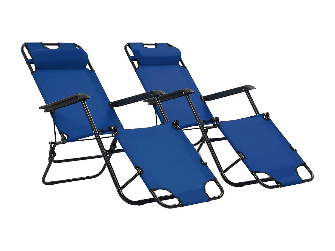 Espreguiçadeiras dobráveis ​​2 peças com apoio para os pés em aço azul 02_0011941