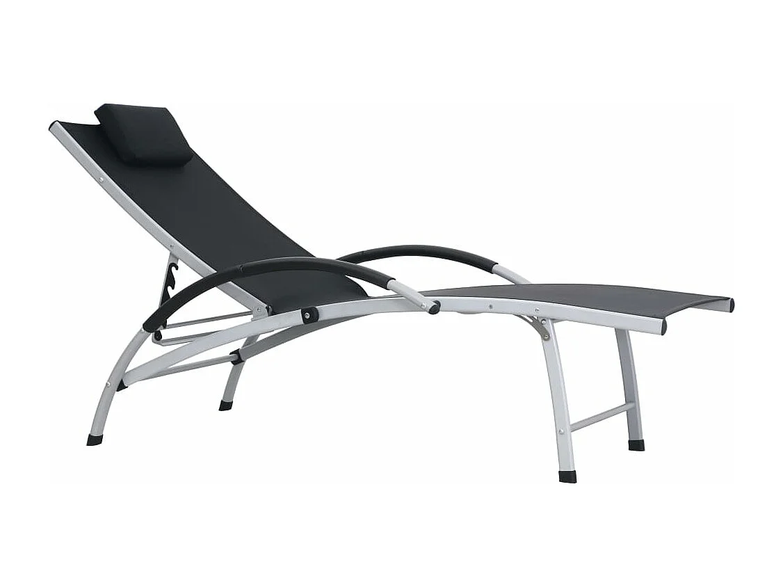 Tumbona tumbona para tomar el sol cama de jardín terraza muebles de exterior aluminio textilene negro 02_0012259