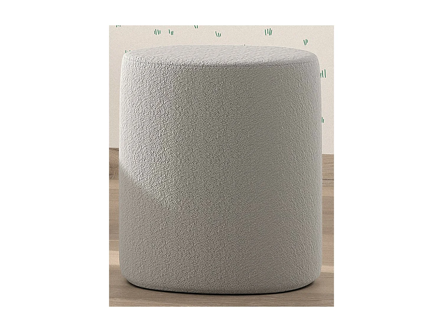 CONNIE - Pouf Rond 41cm Tissu Bouclé Gris