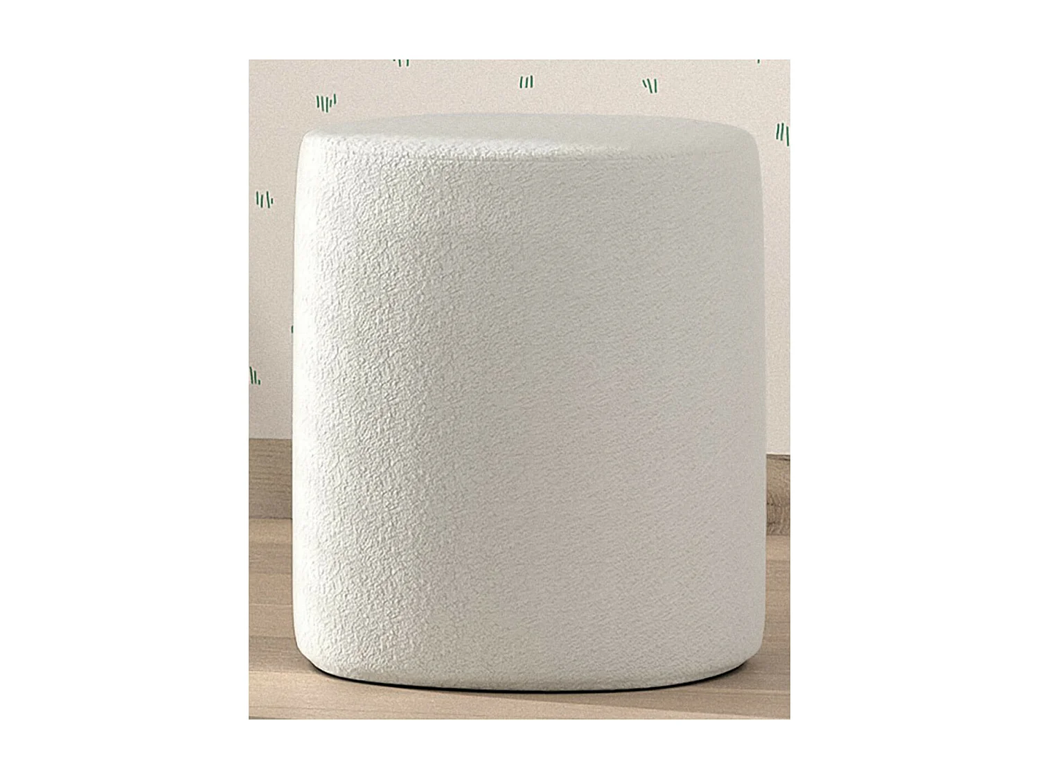 CONNIE - Pouf Rond 41cm Tissu Bouclé Blanc