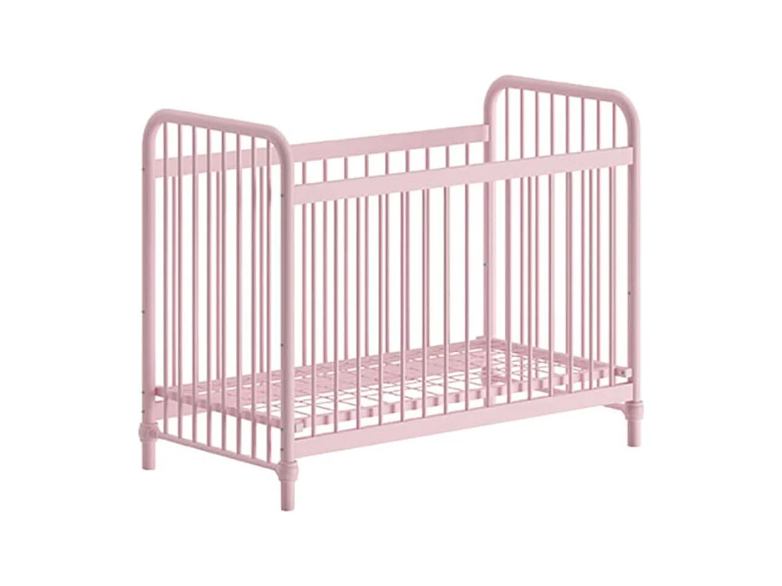 CHICAGO - Lit Bébé à Barreaux 60x120cm Hauteur Réglable Métal Poudré Rose