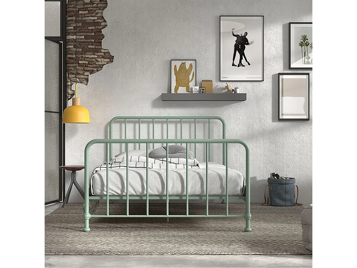 CHICAGO - Lit à Barreaux 140x200cm Métal Poudré Vert Olive