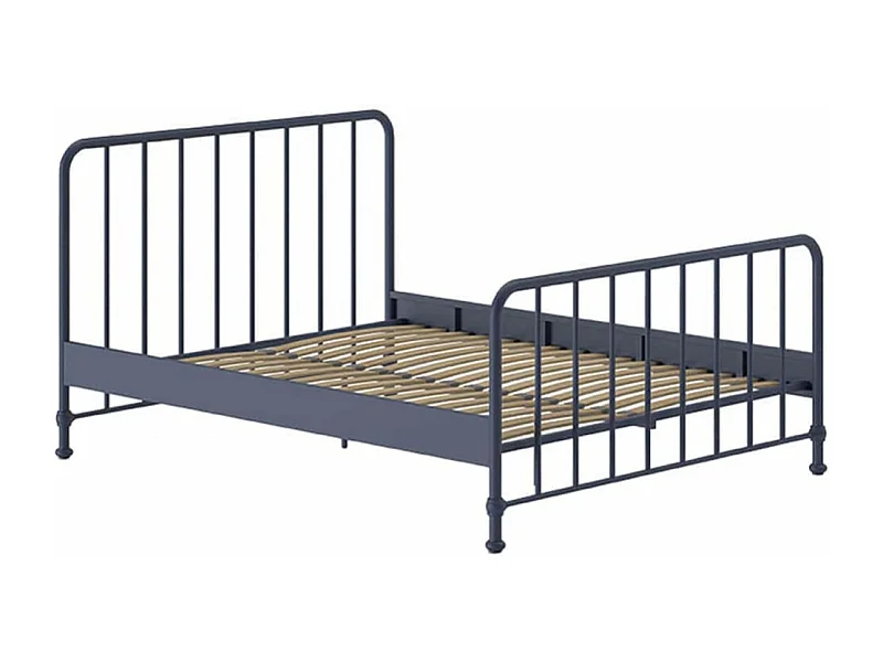 CHICAGO - Lit à Barreaux 160x200cm Métal Poudré Bleu