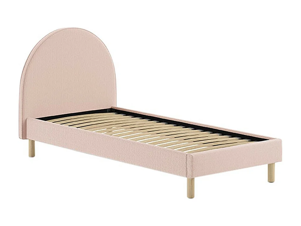 CONNIE - Lit 90x200cm Tête de Lit Demi-Lune Tissu Bouclé Rose