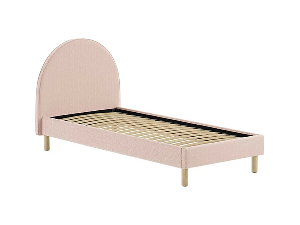 CONNIE - Lit 90x200cm Tête de Lit Demi-Lune Tissu Bouclé Rose