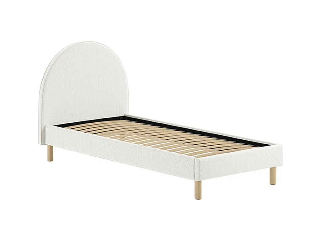 CONNIE - Lit 90x200cm Tête de Lit Demi-Lune Tissu Bouclé Blanc