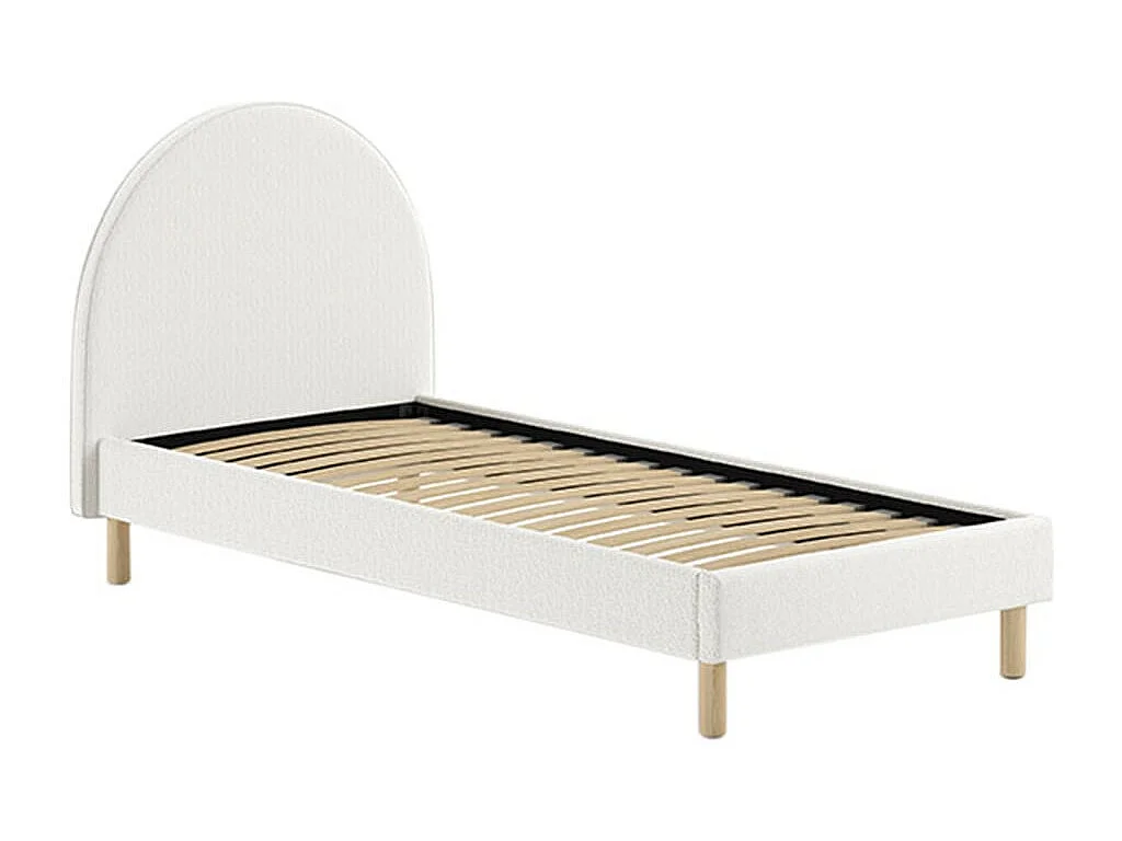 CONNIE - Lit 90x200cm Tête de Lit Demi-Lune Tissu Bouclé Blanc