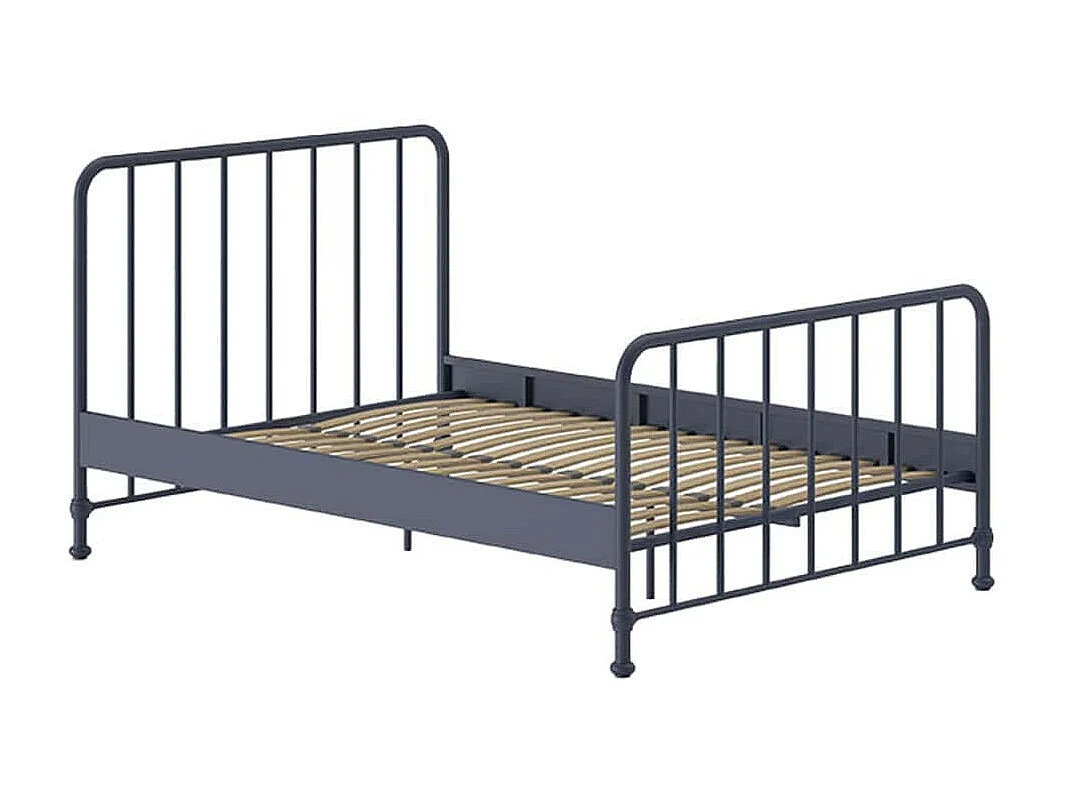 CHICAGO - Lit à Barreaux 140x200cm Métal Poudré Bleu