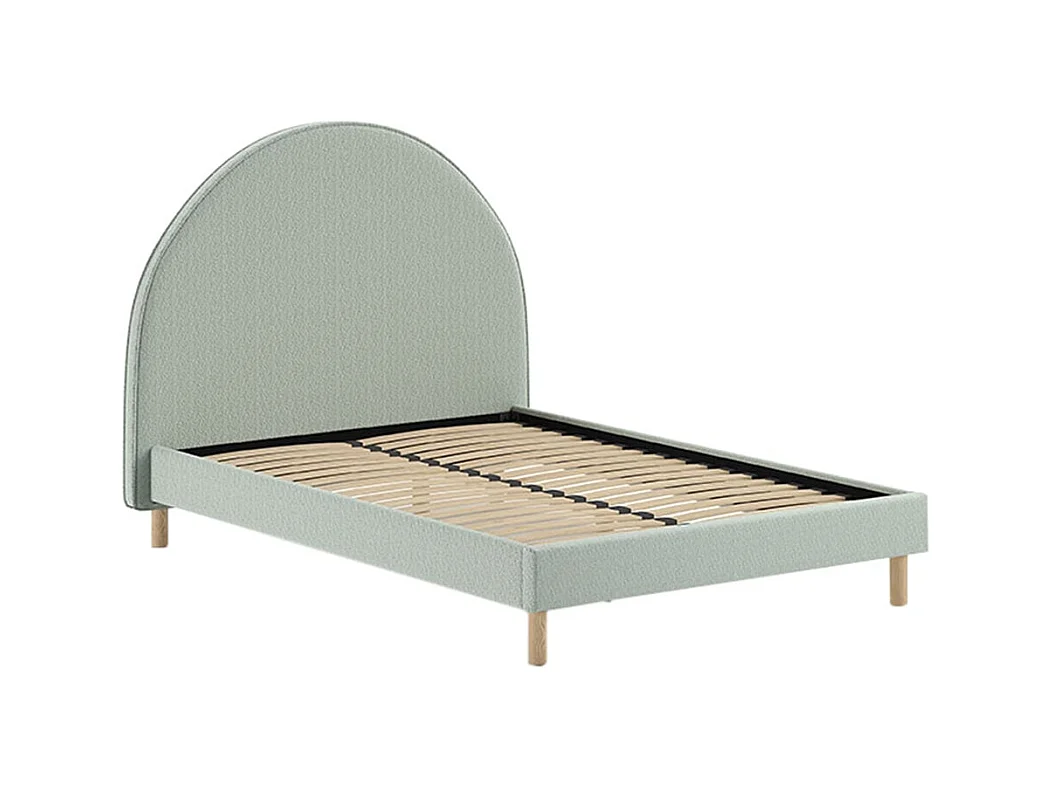 CONNIE - Lit 140x200cm Tête de Lit Demi-Lune Tissu Bouclé Vert Olive