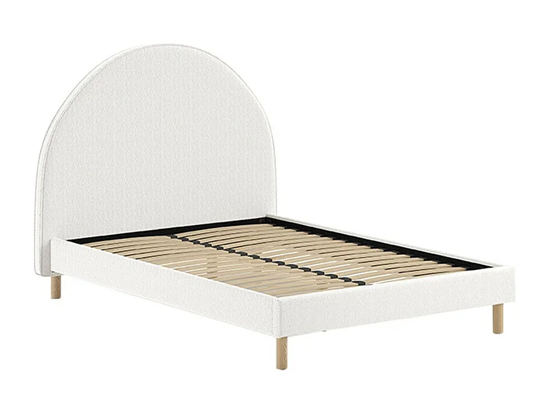 CONNIE - Lit 140x200cm Tête de Lit Demi-Lune Tissu Bouclé Blanc