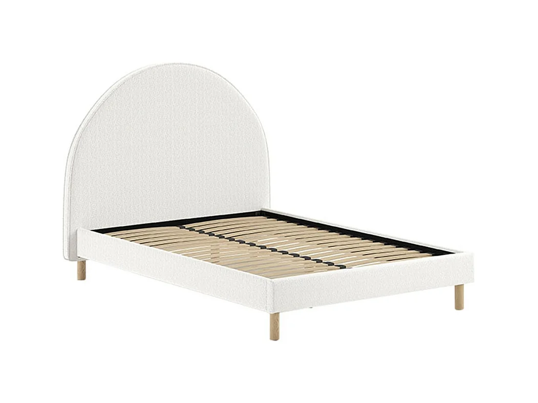 CONNIE - Lit 140x200cm Tête de Lit Demi-Lune Tissu Bouclé Blanc