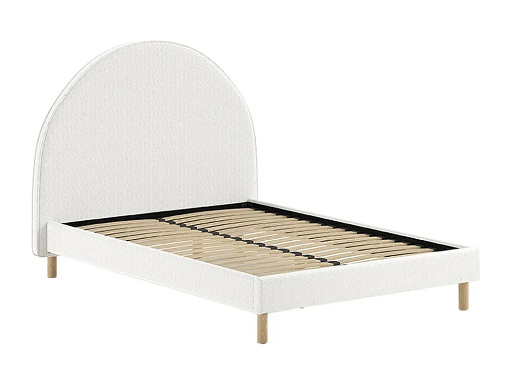 CONNIE - Lit 140x200cm Tête de Lit Demi-Lune Tissu Bouclé Blanc