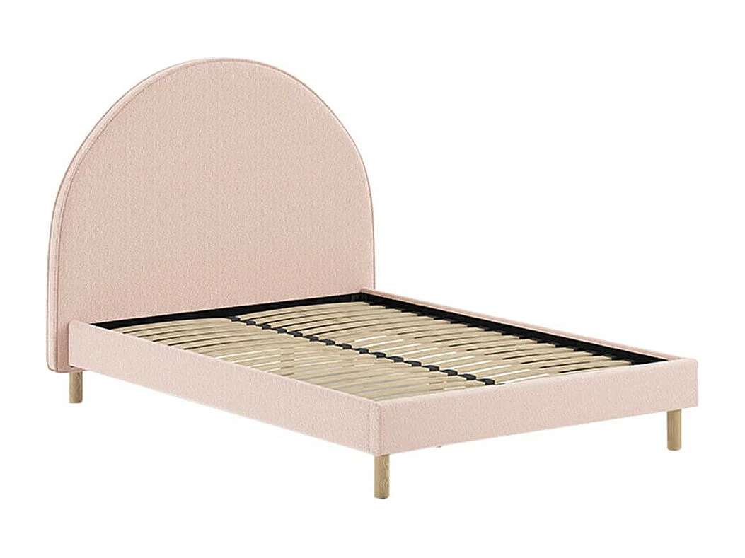 CONNIE - Lit 140x200cm Tête de Lit Demi-Lune Tissu Bouclé Rose