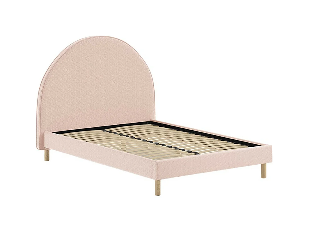 CONNIE - Lit 140x200cm Tête de Lit Demi-Lune Tissu Bouclé Rose