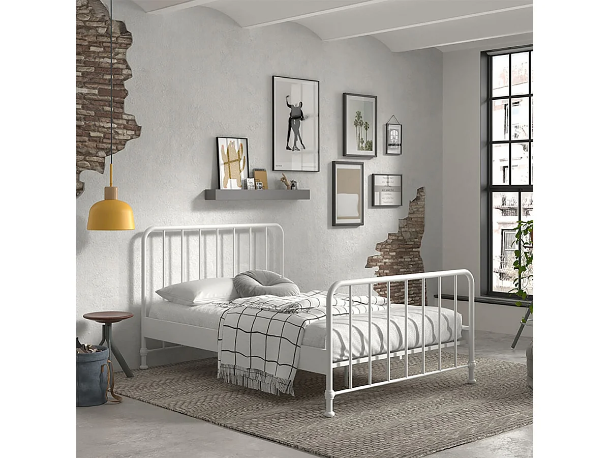 CHICAGO - Lit à Barreaux 140x200cm Métal Poudré Blanc