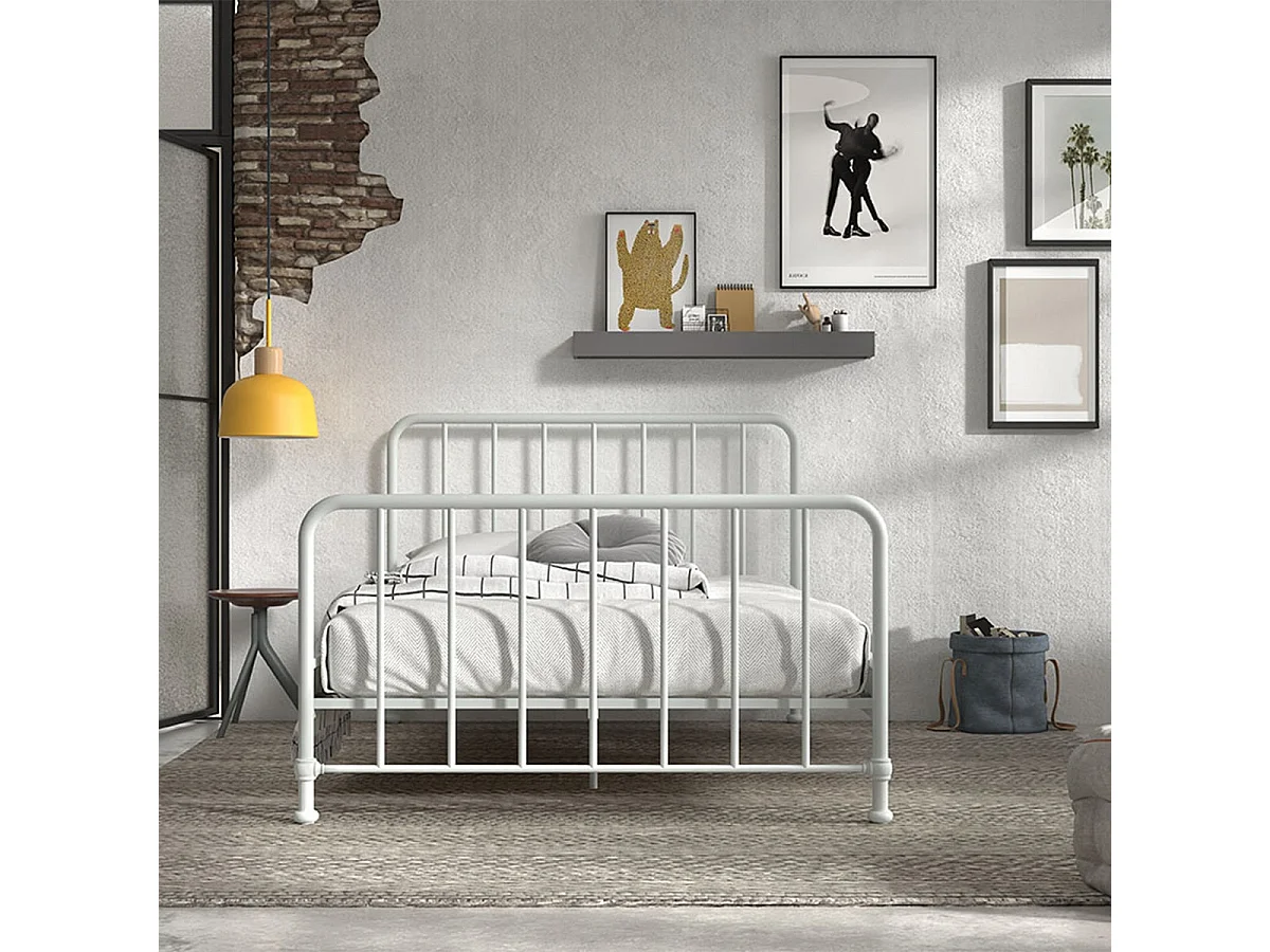 CHICAGO - Lit à Barreaux 140x200cm Métal Poudré Blanc