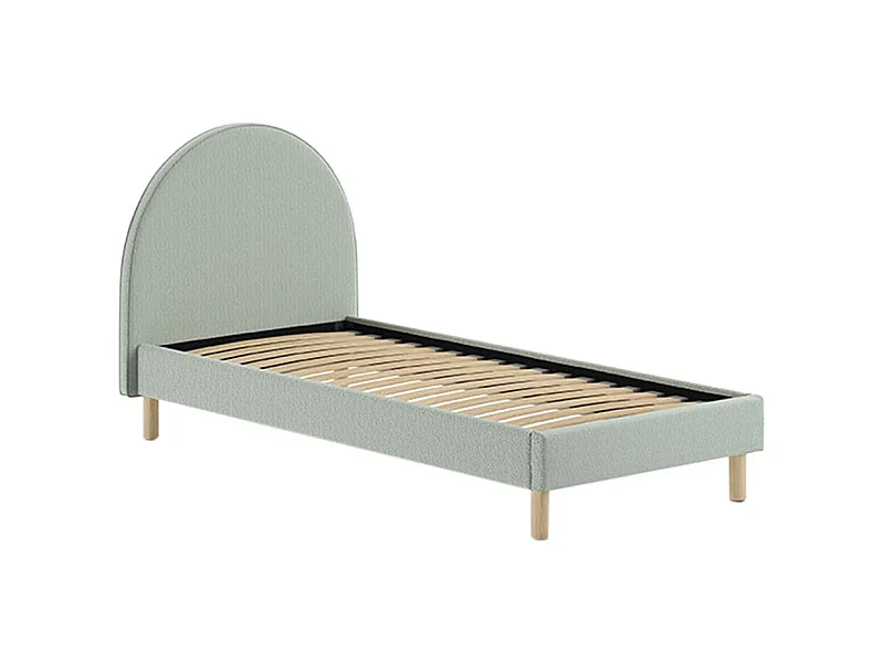 CONNIE - Lit 90x200cm Tête de Lit Demi-Lune Tissu Bouclé Vert Olive