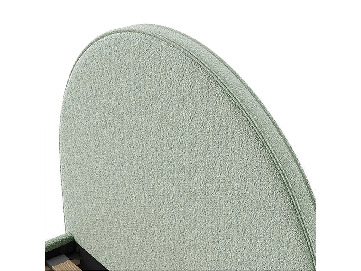 CONNIE - Lit 90x200cm Tête de Lit Demi-Lune Tissu Bouclé Vert Olive