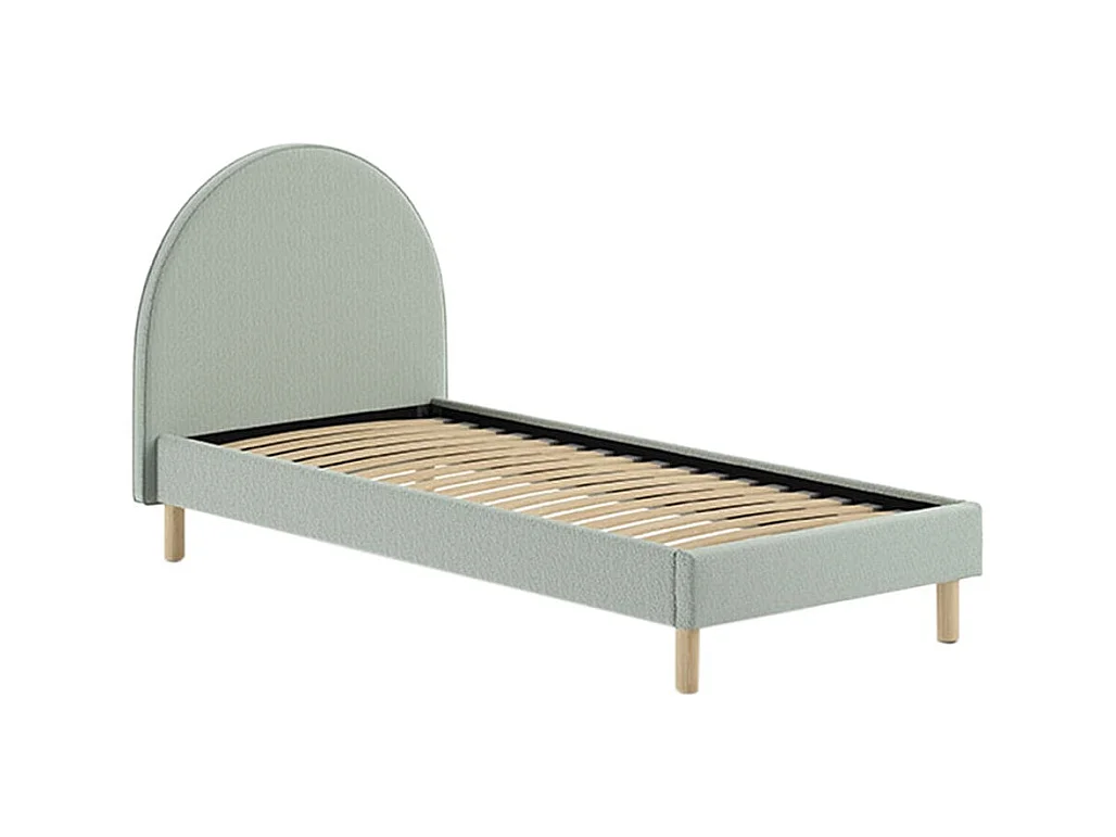 CONNIE - Lit 90x200cm Tête de Lit Demi-Lune Tissu Bouclé Vert Olive