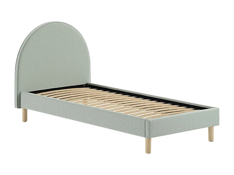 CONNIE - Lit 90x200cm Tête de Lit Demi-Lune Tissu Bouclé Vert Olive