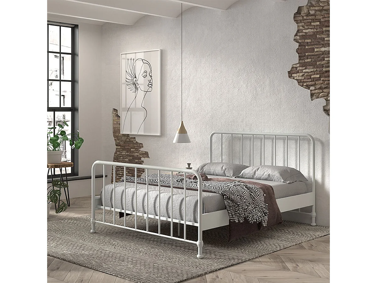 CHICAGO - Lit à Barreaux 160x200cm Métal Poudré Blanc