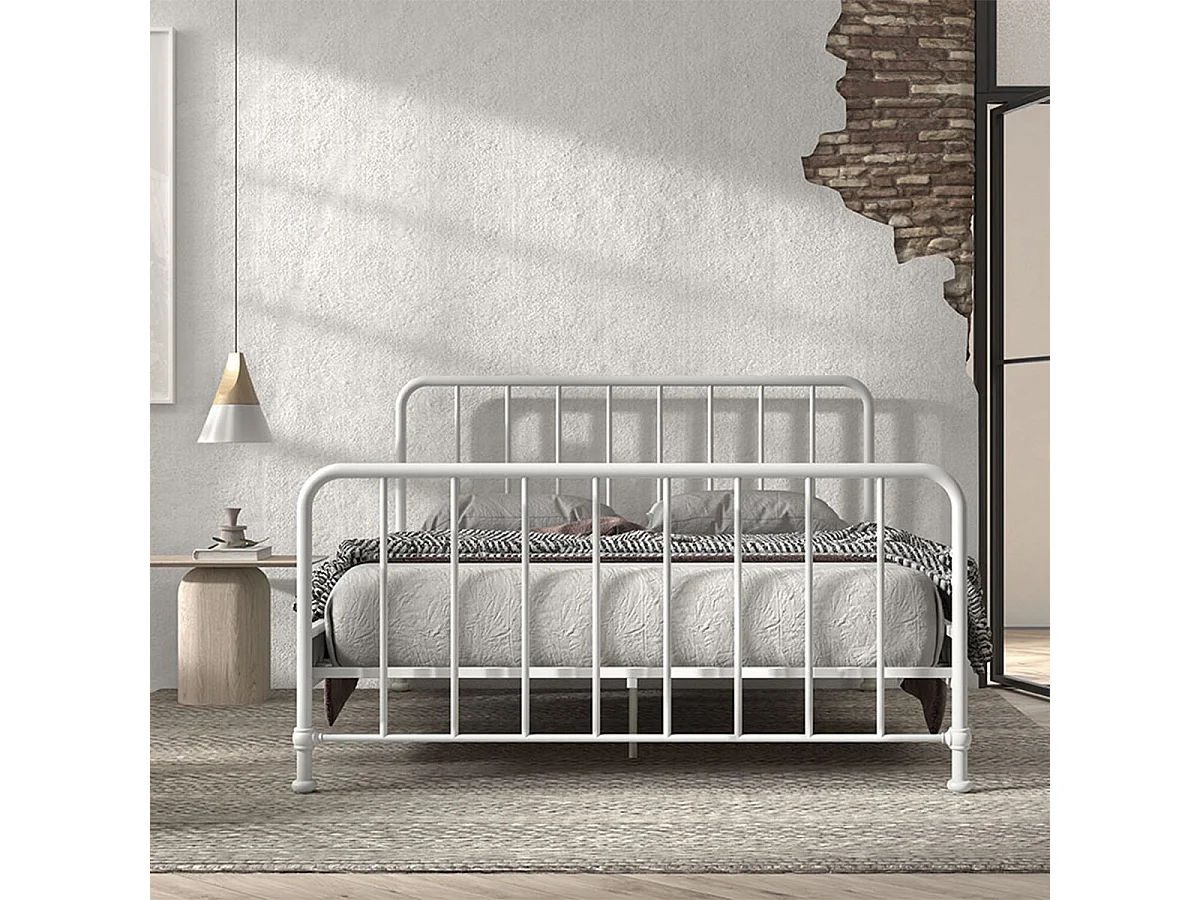 CHICAGO - Lit à Barreaux 160x200cm Métal Poudré Blanc