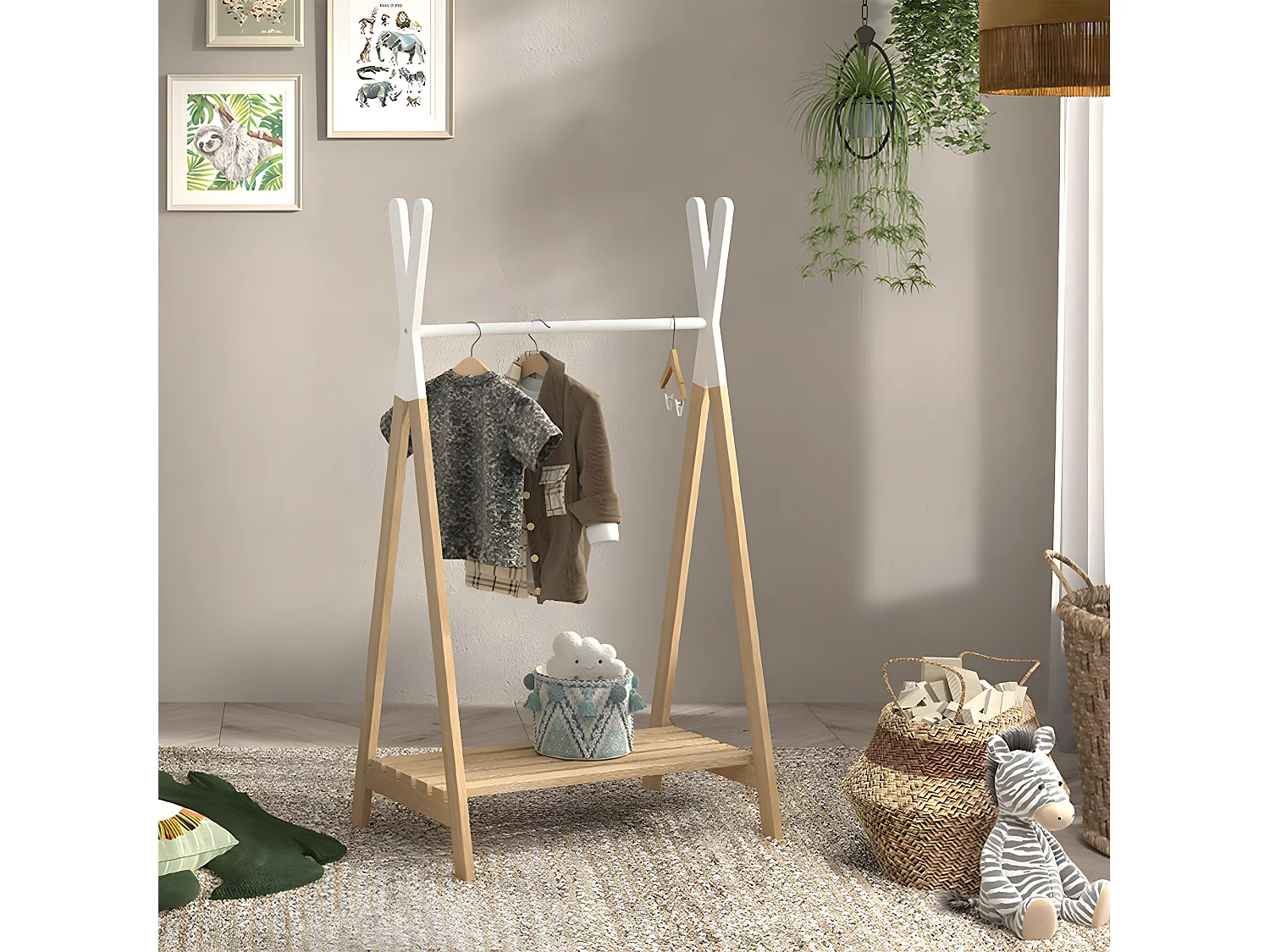 BODHI WHITE - Portant Forme Tipi en Pin Naturel et Blanc