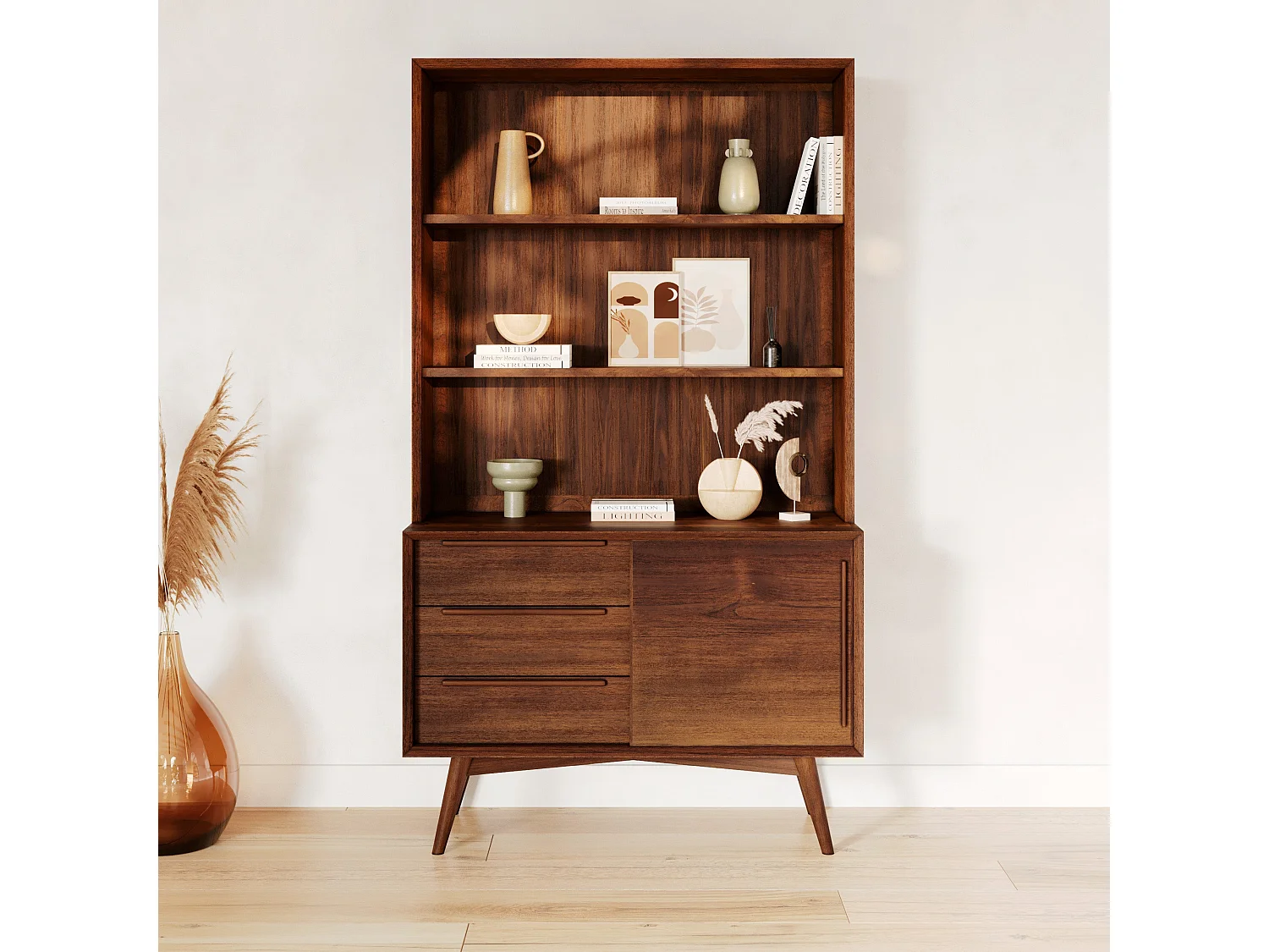 Etagère 3 niveaux, 3 tiroirs et 1 porte en teck - Waya