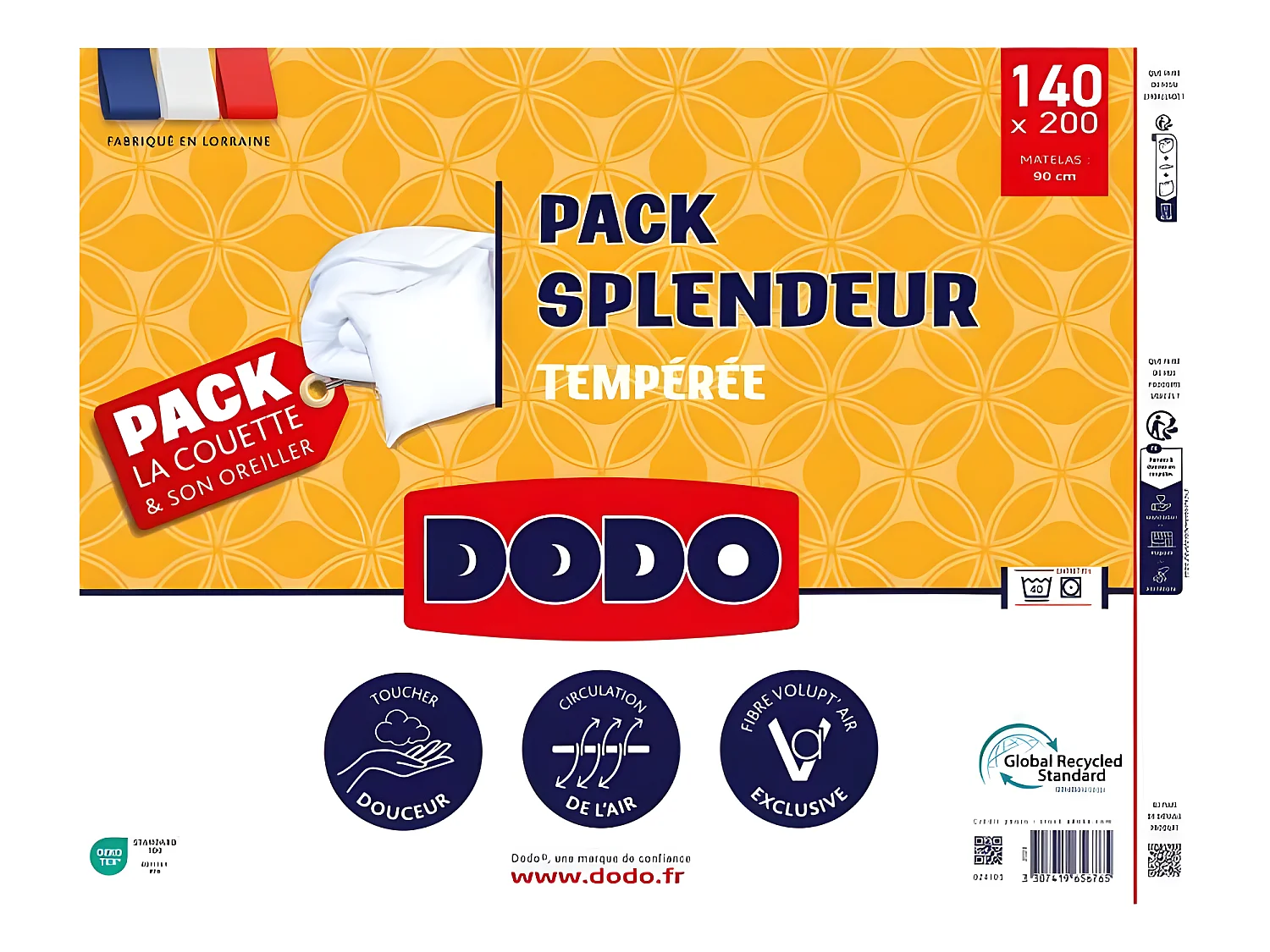 Pack couette 140x200 cm + 1 oreiller 60x60 cm - Splendeur - Garnissage 100% Polyester Volupt'air 300G/M² -