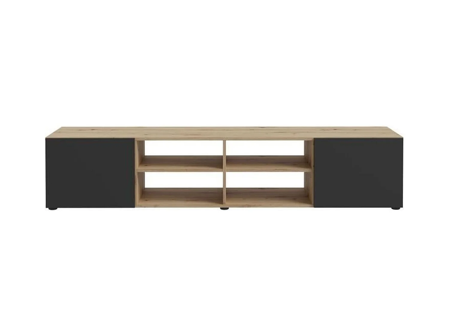 Meuble TV PILVI- chêne et noir - 2 Portes + 4 niches - 180 x 42 x 37 cm