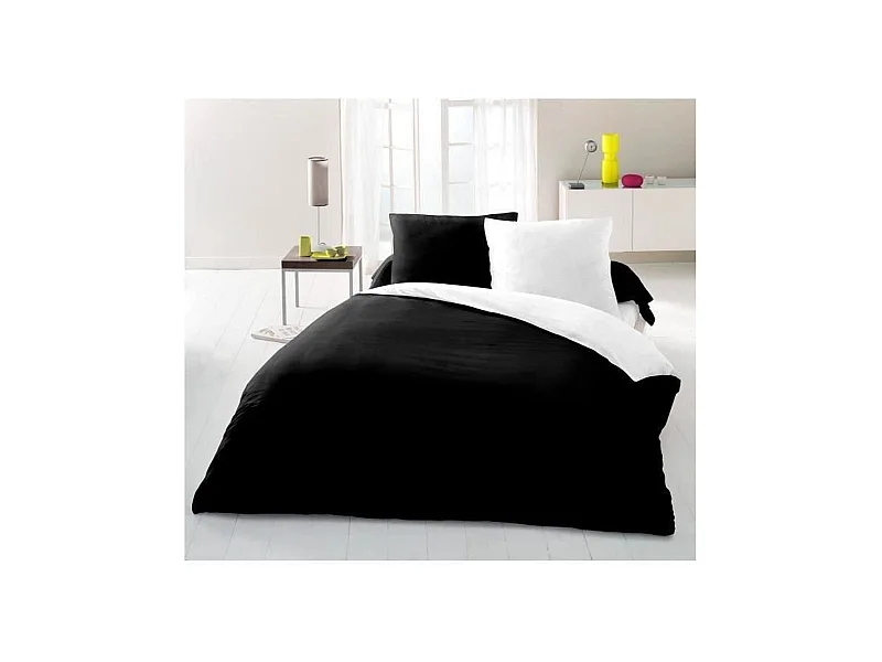 Housse de couette coton bicolore noir et blanc 220 x 240 cm