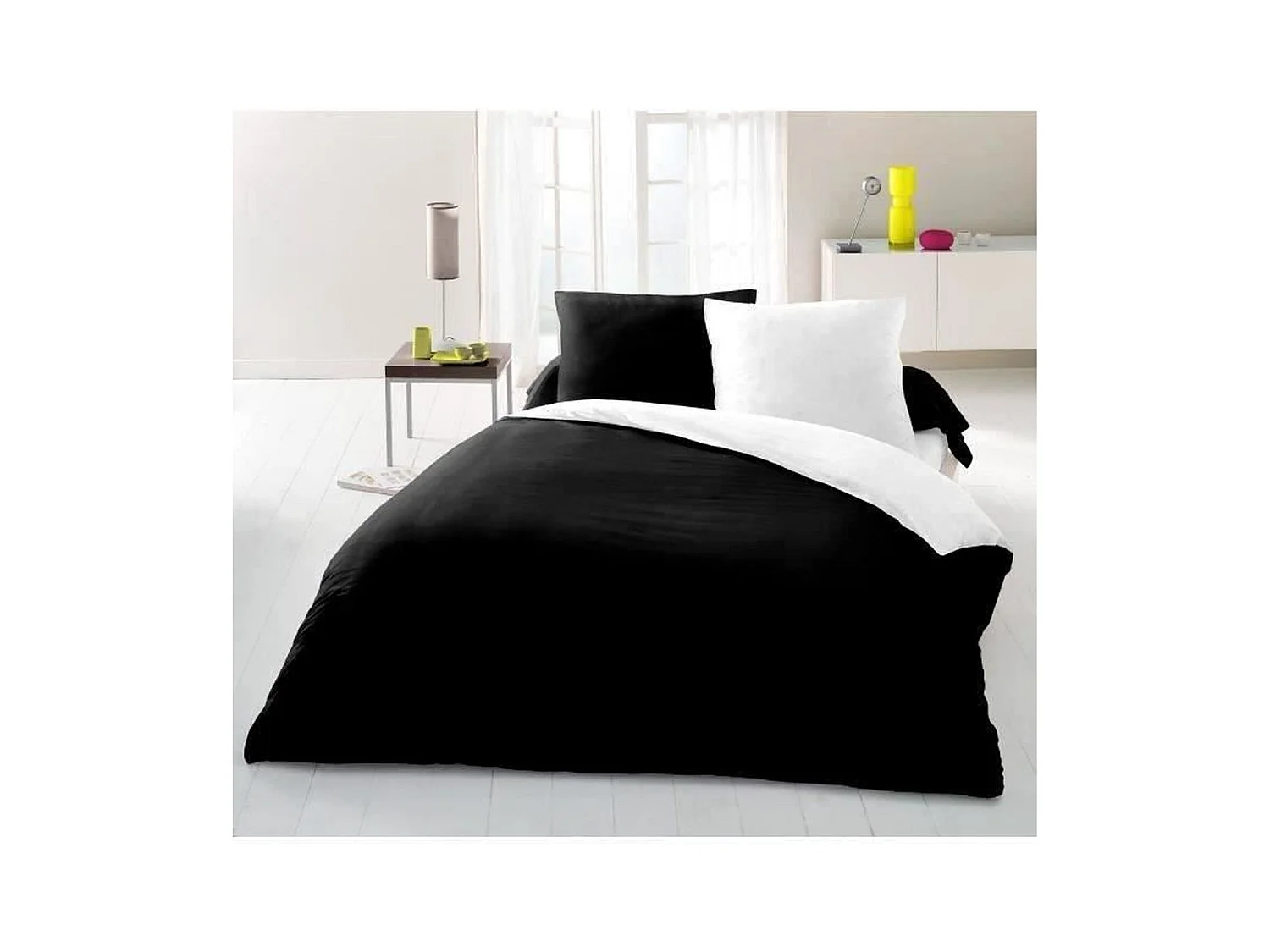 Housse de couette coton bicolore noir et blanc 220 x 240 cm