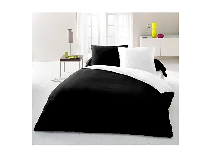 Housse de couette coton bicolore noir et blanc 220 x 240 cm