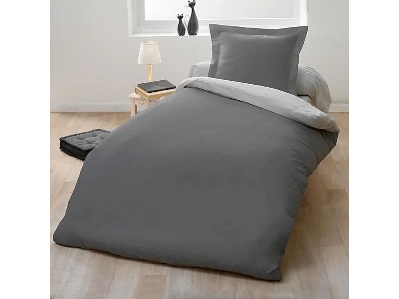 Parure copripiumino 140 x 200 cm 100% Cotone Bicolore grigio chiaro e scuro