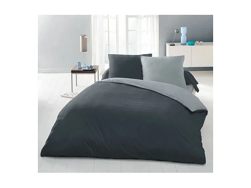 BettbezugSet – 220 x 240 cm – 100 % Baumwolle – zweifarbig hell und dunkelgrau