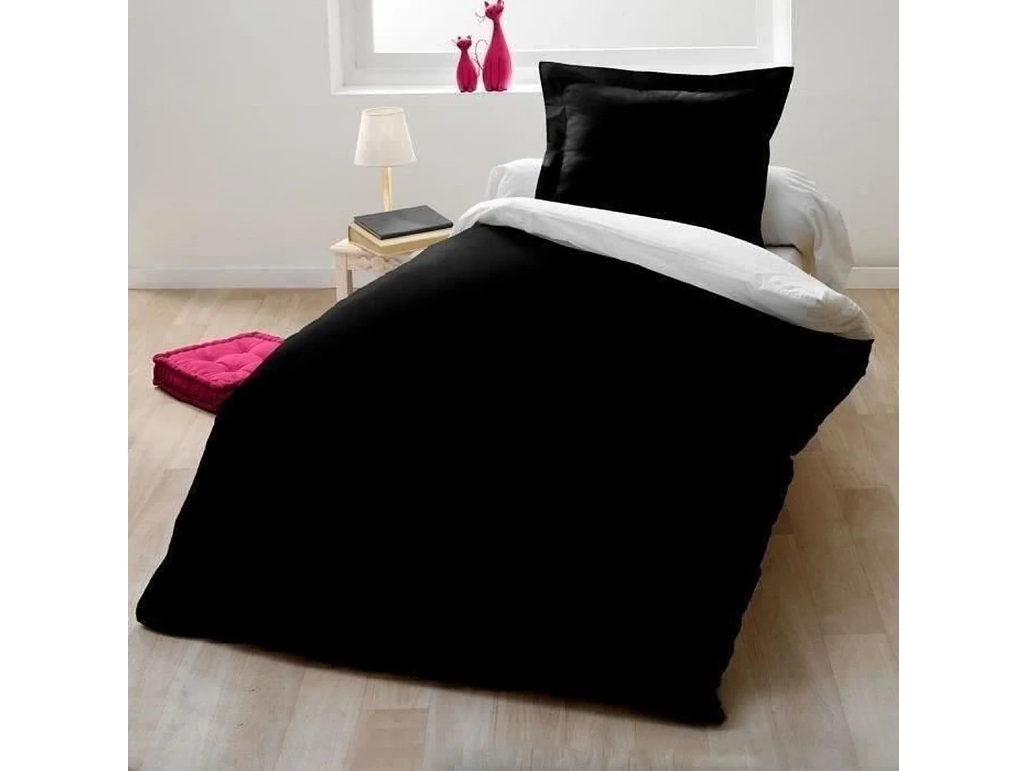 Completo copripiumino 140 x 200 cm 100% Cotone Bicolore Bianco e Nero